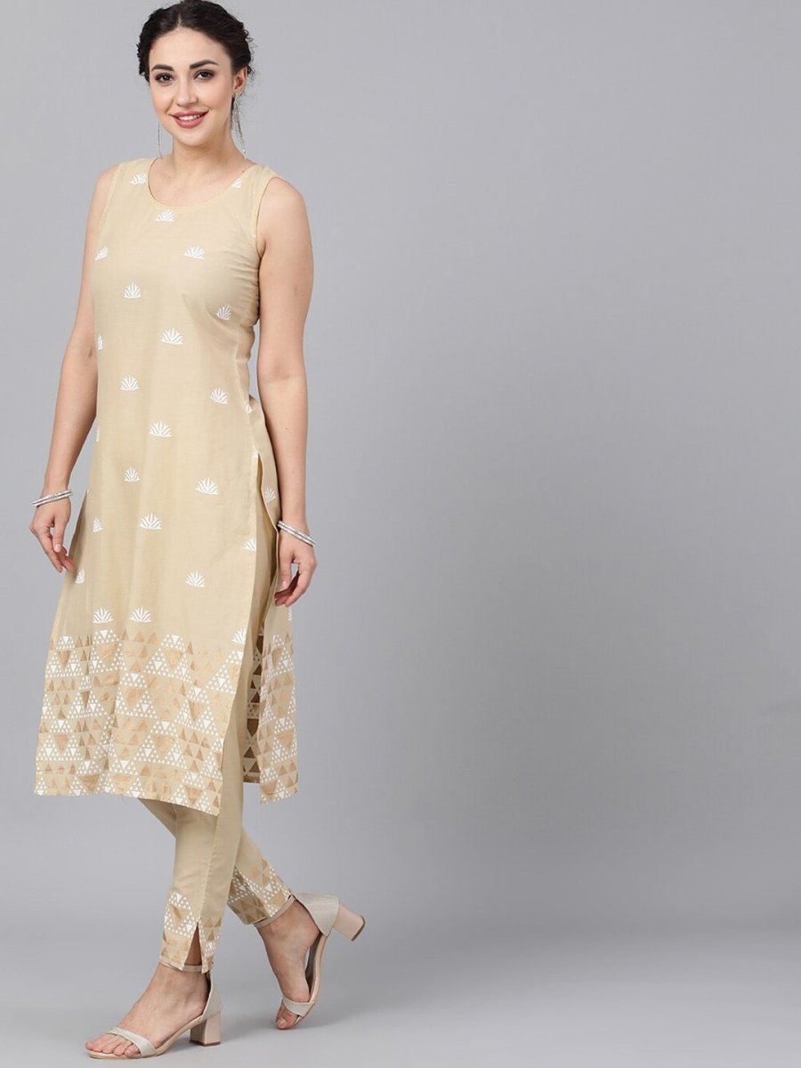 Aks Ethnic Motifs Printed Straight Pure Cotton Kurta with Trousers