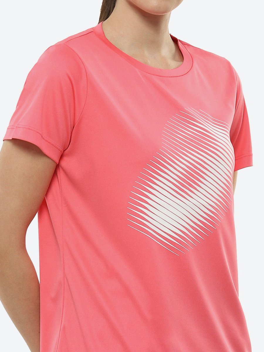 ASICS Women Pink Brand Logo Printed BIG GRAPHIC SS Round Neck Sports Running T-shirt