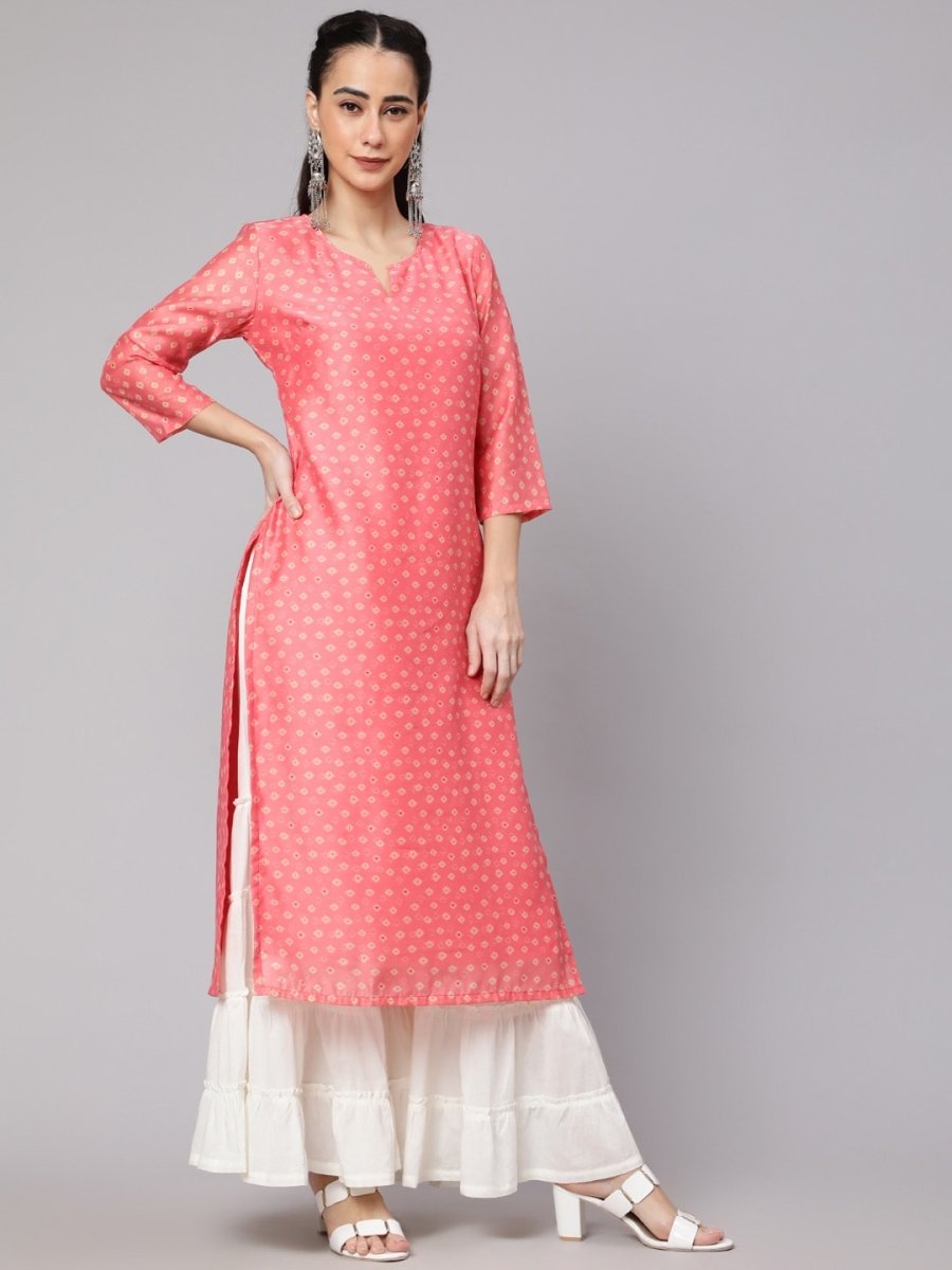 Aks Ethnic Motifs Printed Round Neck Chanderi Silk Straight Kurta