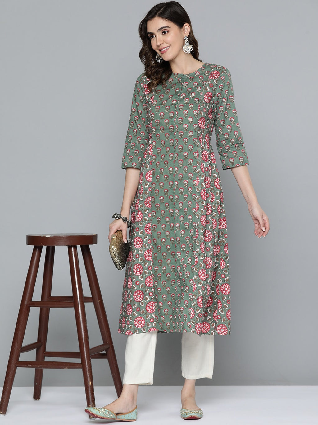 HERE&NOW Pure Cotton Ethnic Motifs Printed Kurta