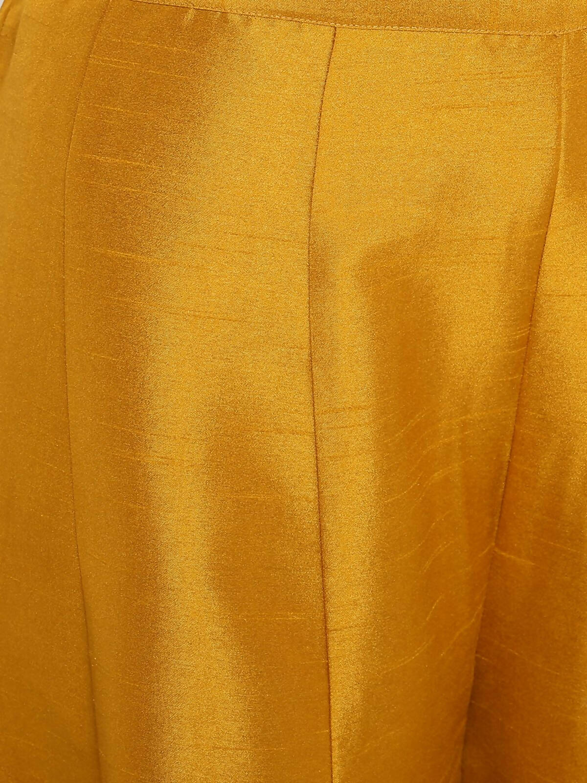 Janasya Women's Mustard Rayon Foil Print Kurti With Palazzo