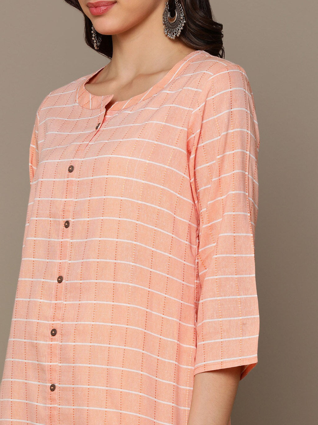 HERE&NOW Orange & White Checked Straight Kurta