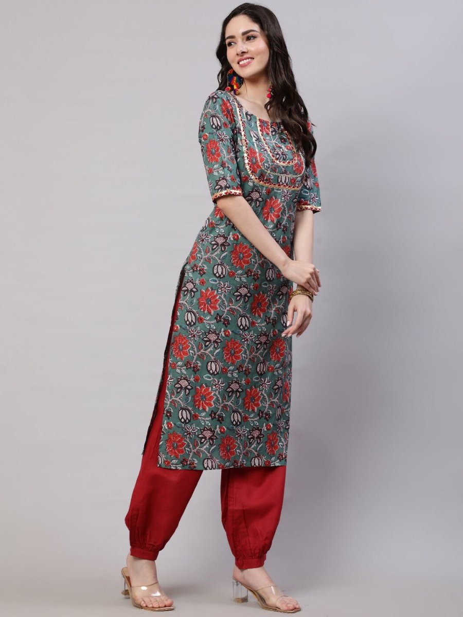 Aks Floral Printed Regular Gotta Patti Kurta with Harem Pants