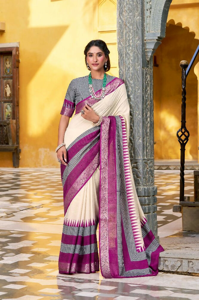 PR Fashion Owt Poly Cotton Printed With Zari Weaving Work Saree