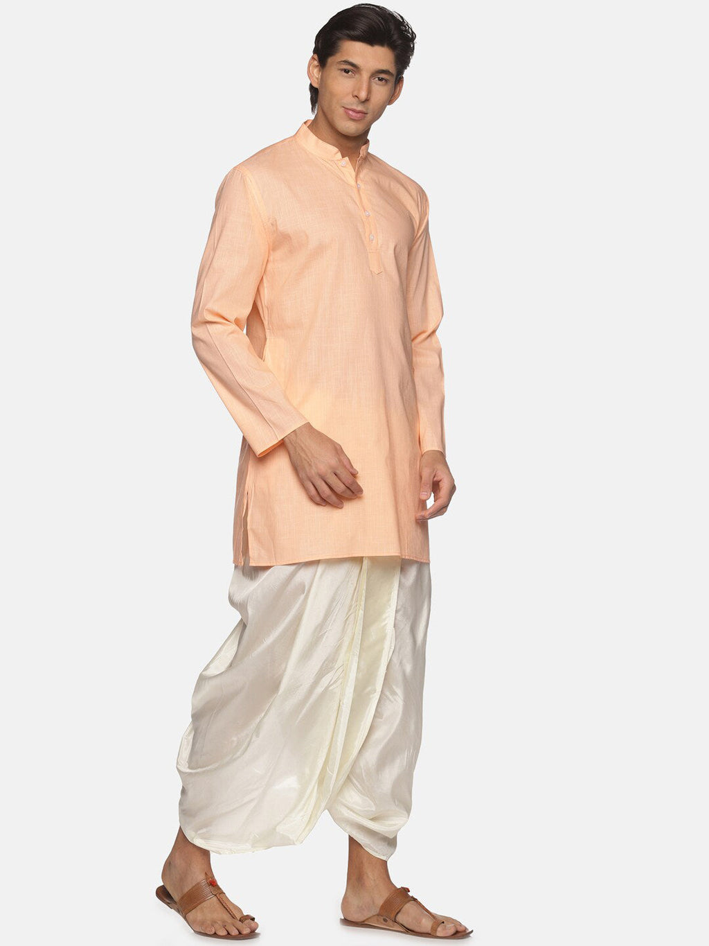 Sethukrishna Men Orange Pure Cotton Kurta with Salwar