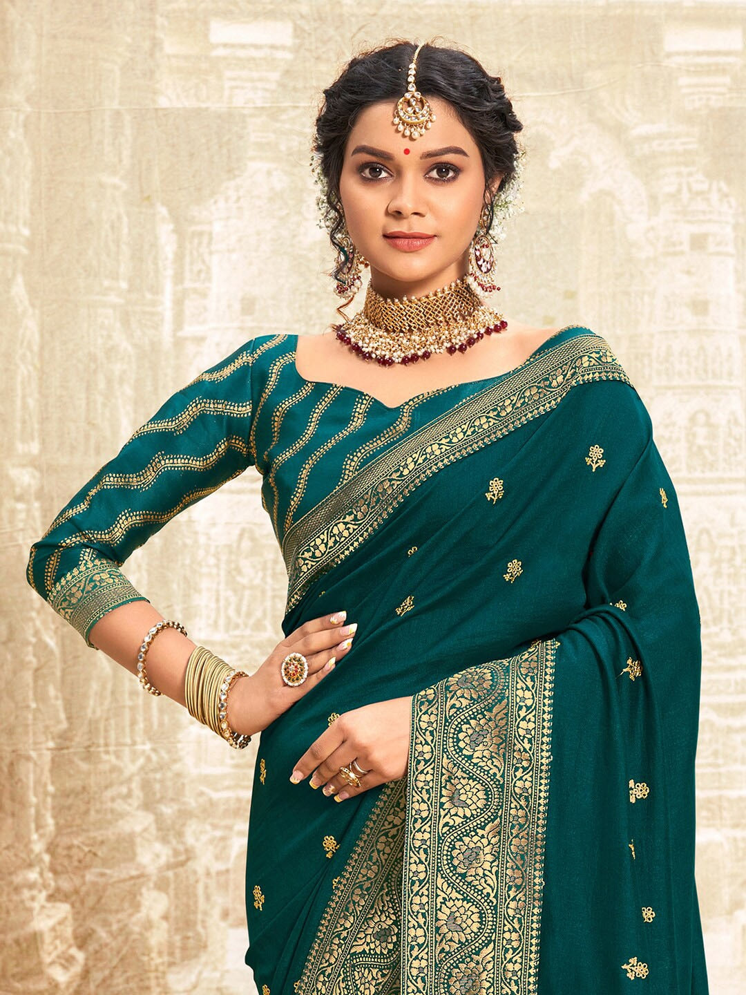 Saree Mall Ethnic Motifs Woven Design Zari Sarees