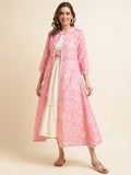 White Cotton Solid Flared Dress with Printed Shrug - Yukti