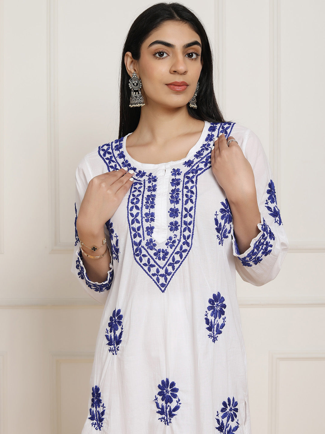 HOUSE OF KARI Women Ethnic Motifs Embroidered Regular Chikankari Pure Cotton Kurta with Trousers
