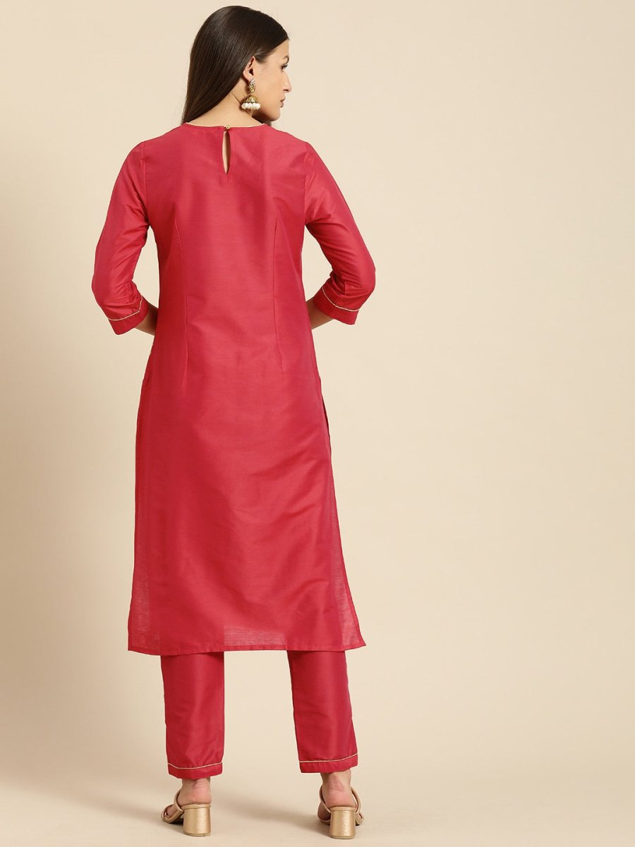 All About You Women Red Ethnic Motifs Kurta with Trousers