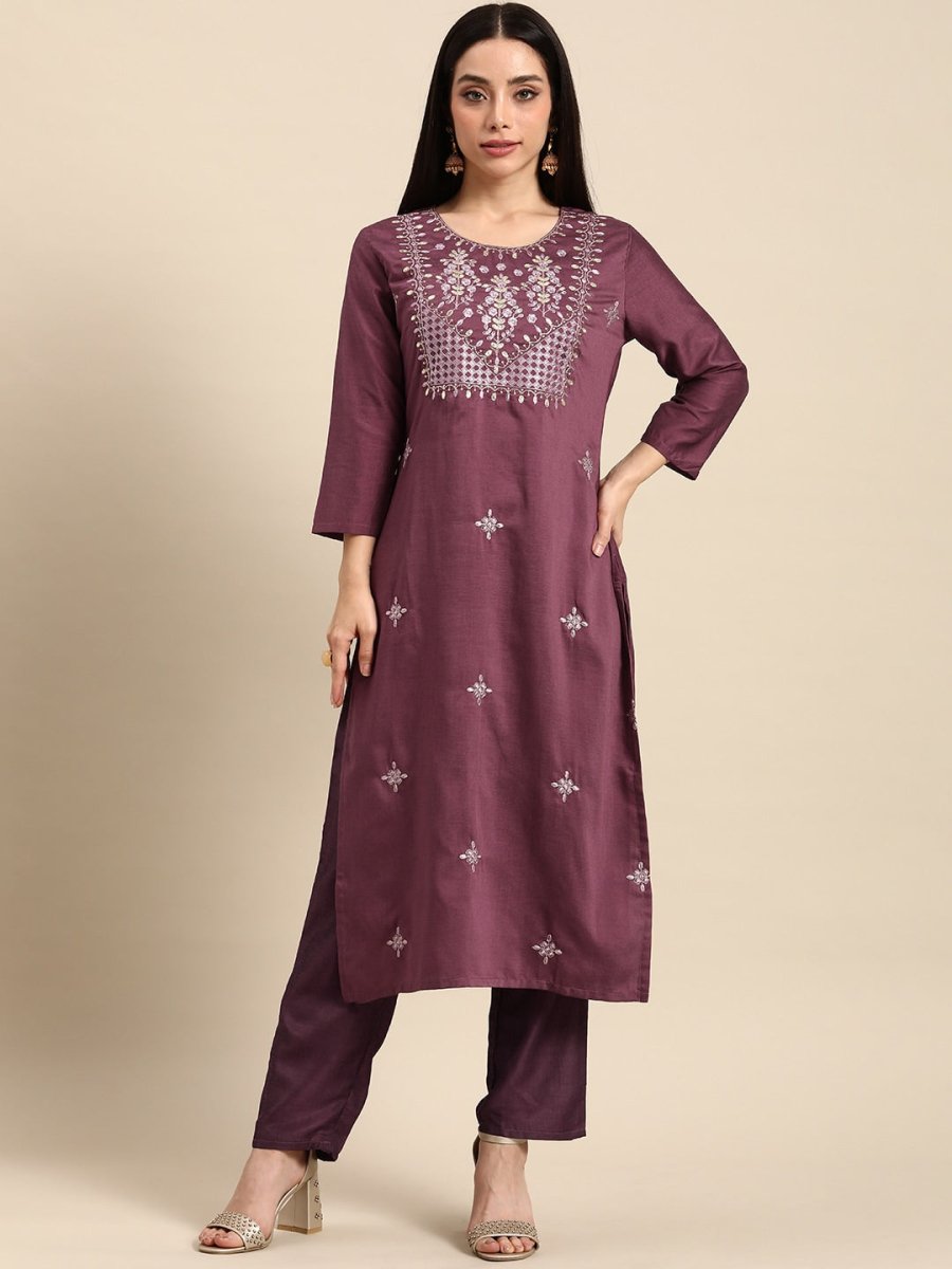 All About You Women Ethnic Motifs Embroidered Kurta With Trousers