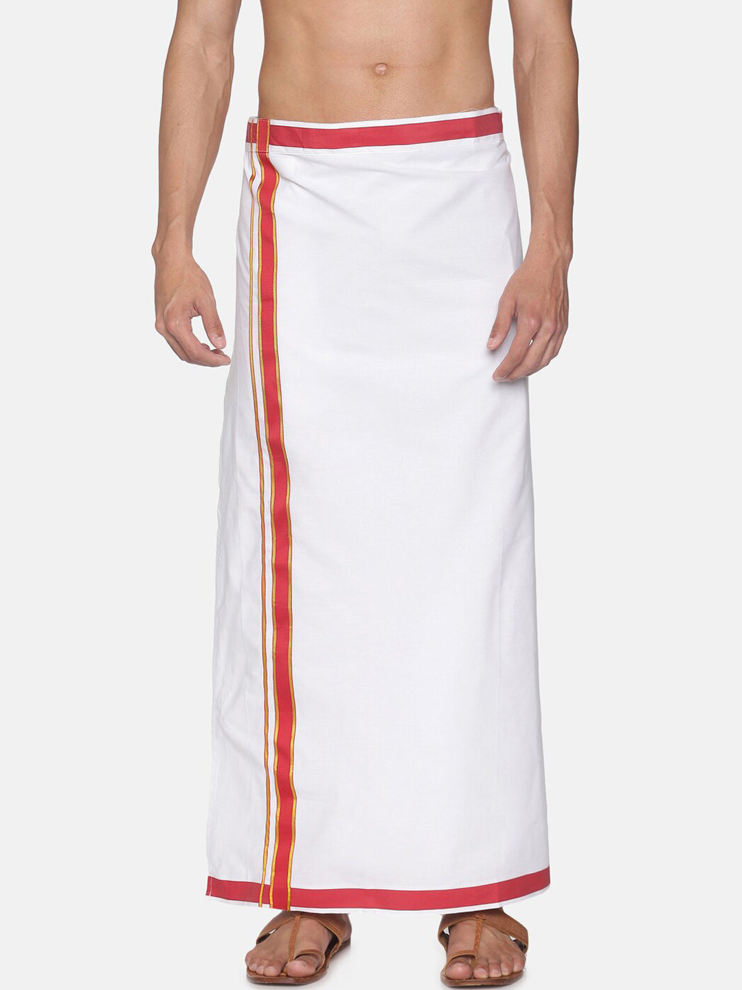 Sethukrishna Men White Solid Cotton Readymade Dhoti