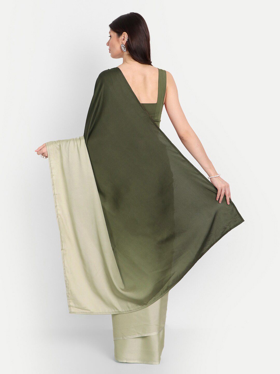 kasee Green Colourblocked Satin Saree