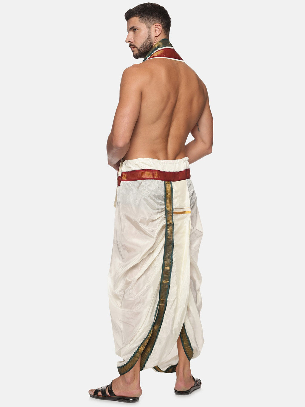 Sethukrishna Men Cream Solid Readymade Dhoti Pants With Angavastram