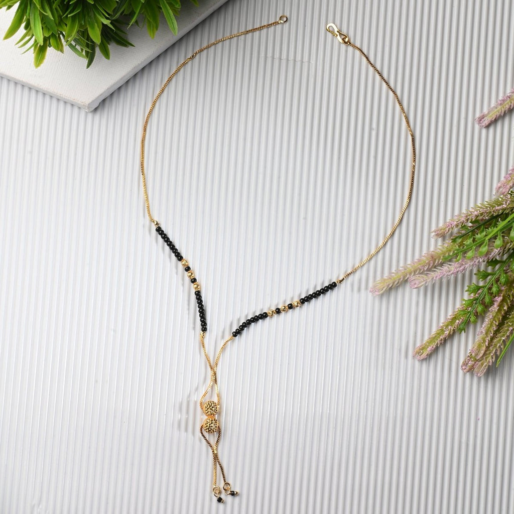AanyaCentric Gold-Polished Jewelry Combo: Elegant Short Mangalsutra, Finger Ring, and American Diamond Earrings Set