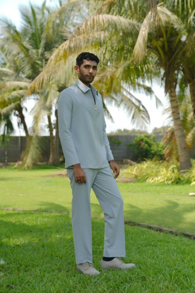 Linear Luxe Light Blue Shacket by Hilo Design