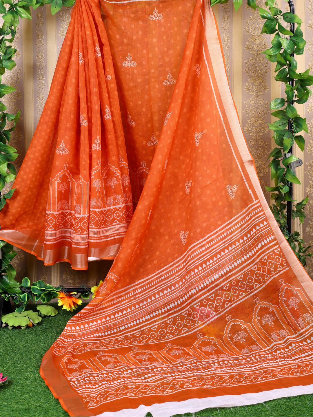 Shree Shyam Fashion Cotton Orange Saree