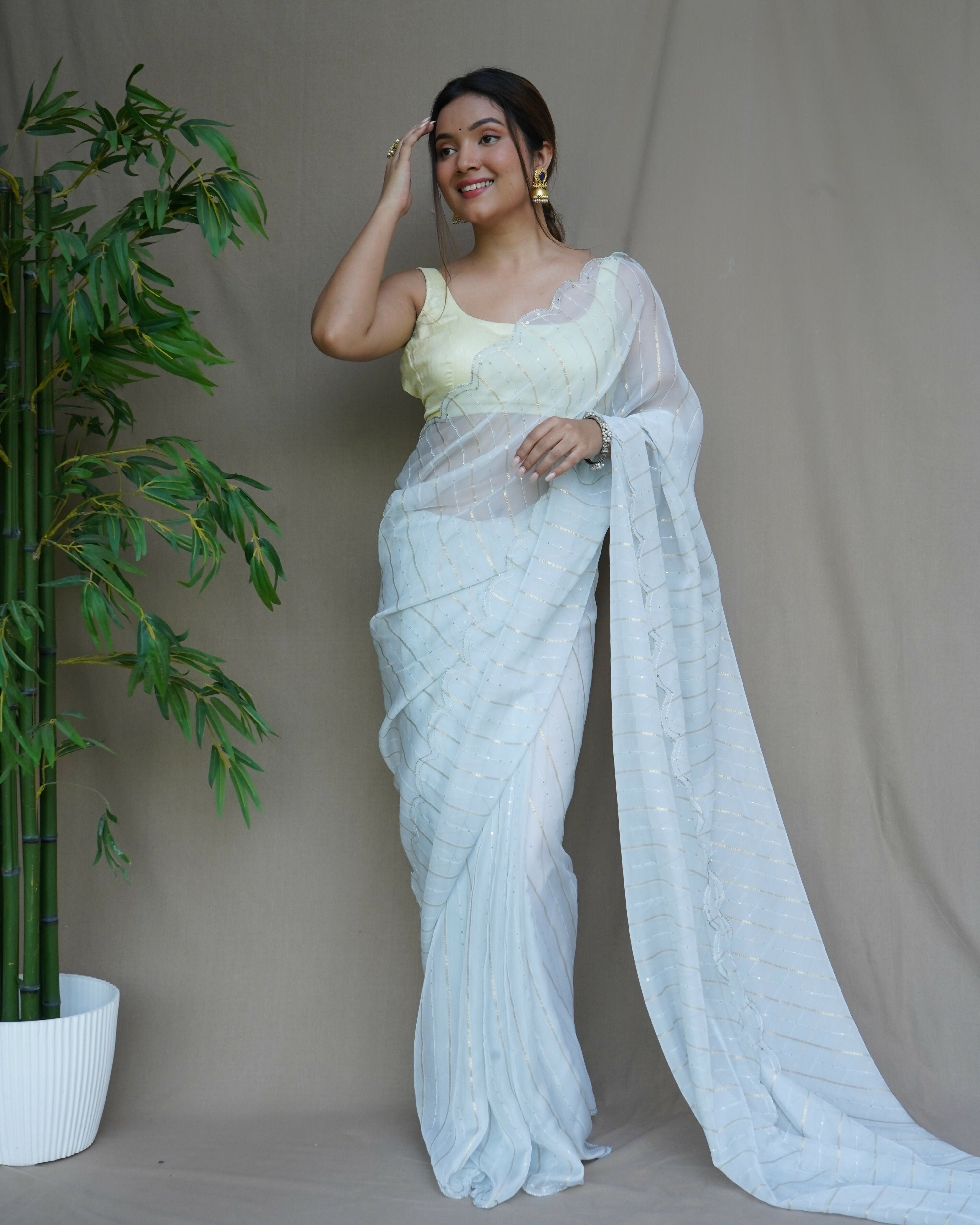Vamsee Lining Organza Sky Chiffon Saree