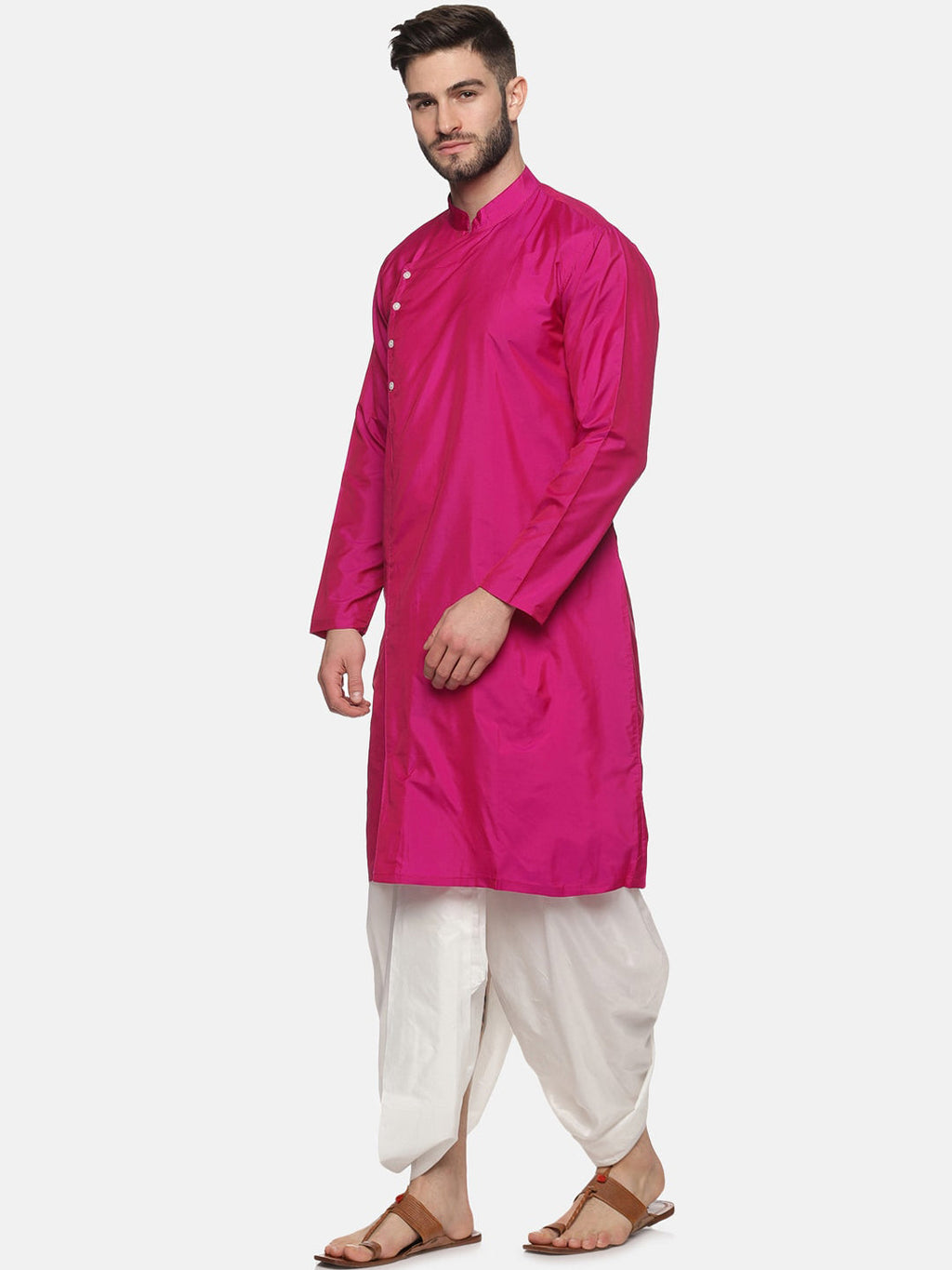 Sethukrishna Men Rose Angrakha Kurta with Dhoti Pants