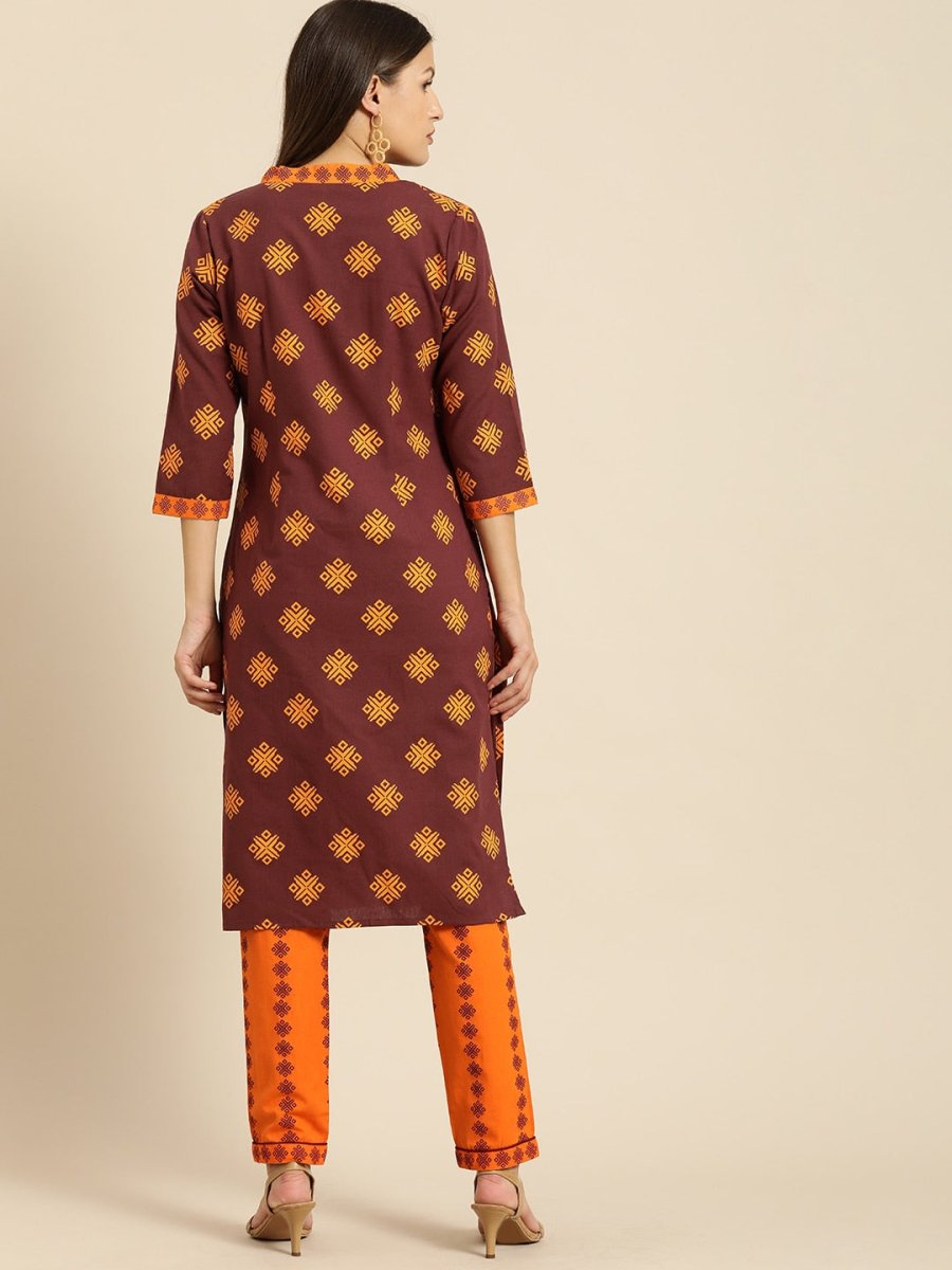 All About You Women Maroon Ethnic Motifs Printed Kurta with Printed Trousers