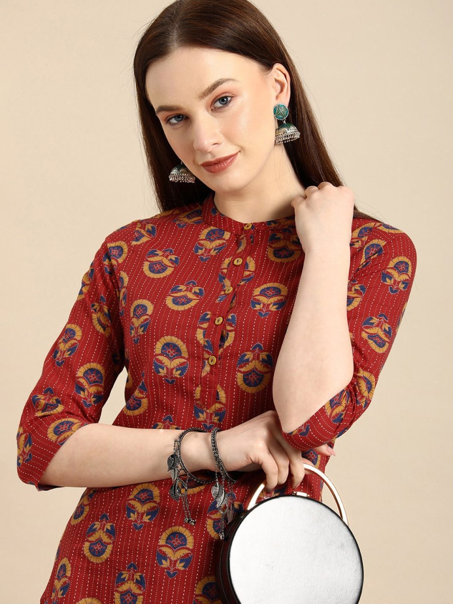 All About You Women Brown Ethnic Motifs Printed Regular Kurta