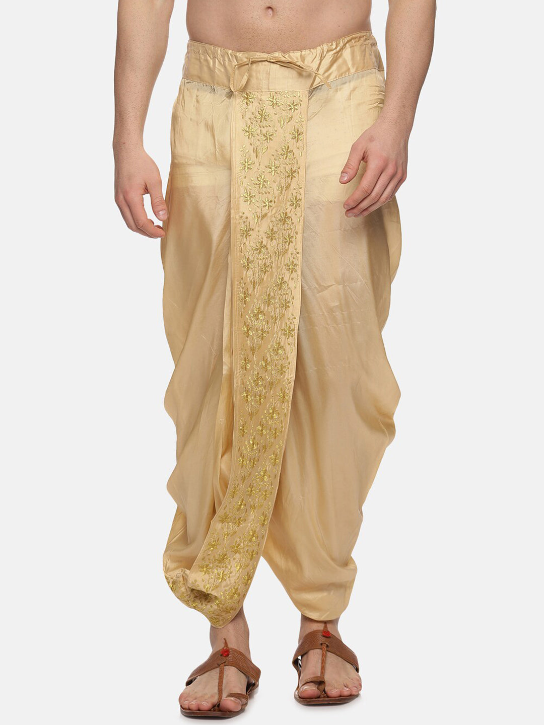 Sethukrishna Men Golden Embroidered Dhoti Pant