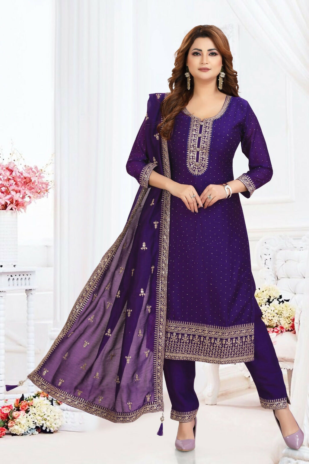 Joban Fashion Muslin Silk Purple Color Kurta Set