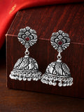 Yellow Chimes Silver-Plated Kolhapuri Peacock Design Jhumkas Earrings