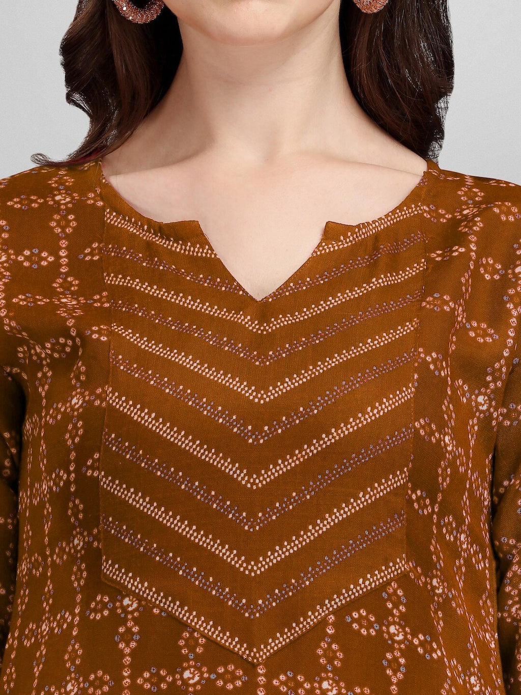 HERE&NOW Brown & White Regular Pure Cotton Kurta With Trousers & Dupatta