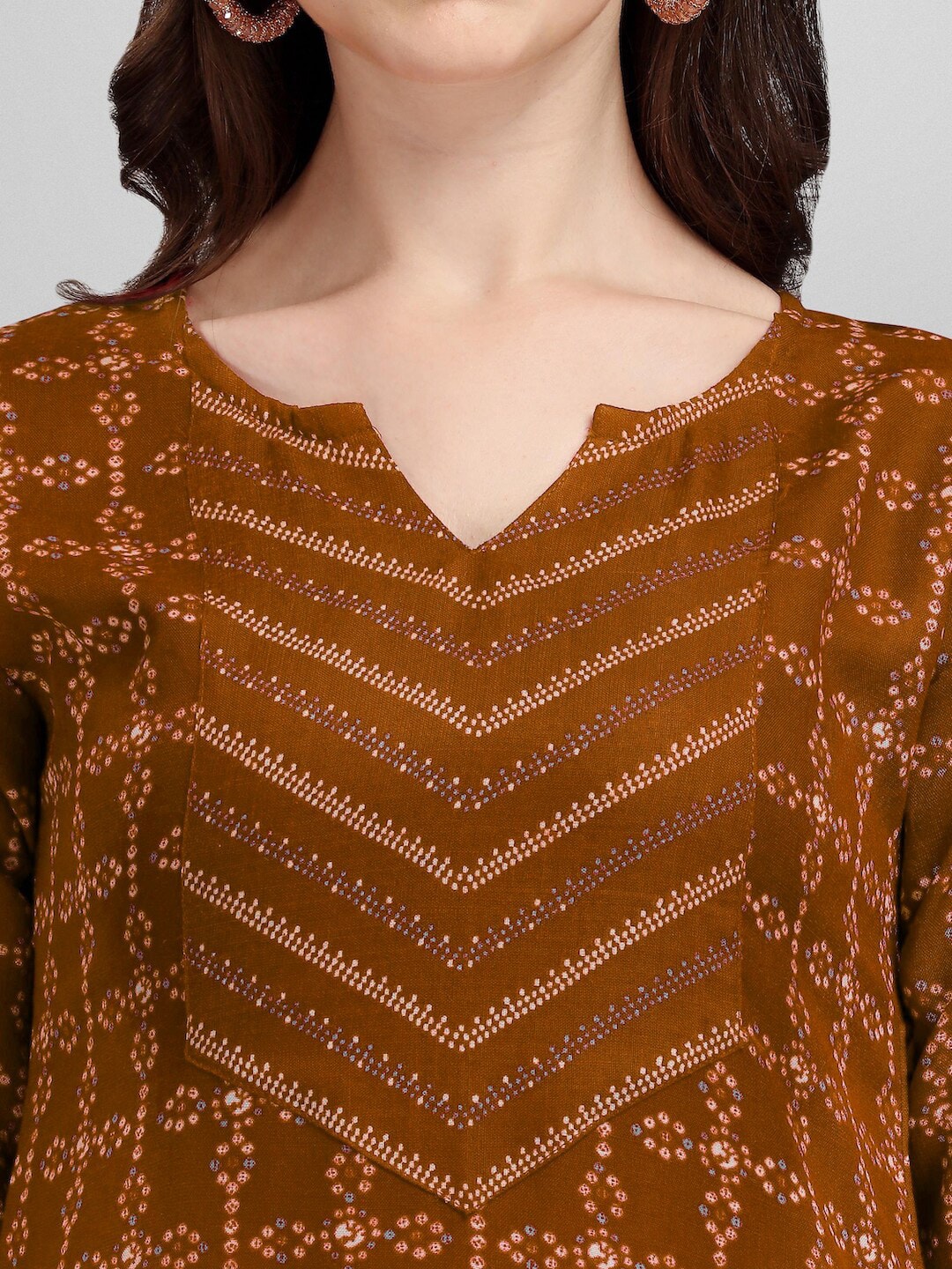 HERE&NOW Brown & White Regular Pure Cotton Kurta With Trousers & Dupatta