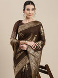 Saree Mall Brown Floral Linen Blend Banarasi Saree