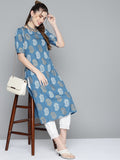 HERE&NOW Women Blue & Golden Paisley Printed Straight Kurta