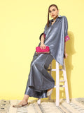 InWeave Women's Grey Pink Brocade Satin Boho Kurta Palazzo Set