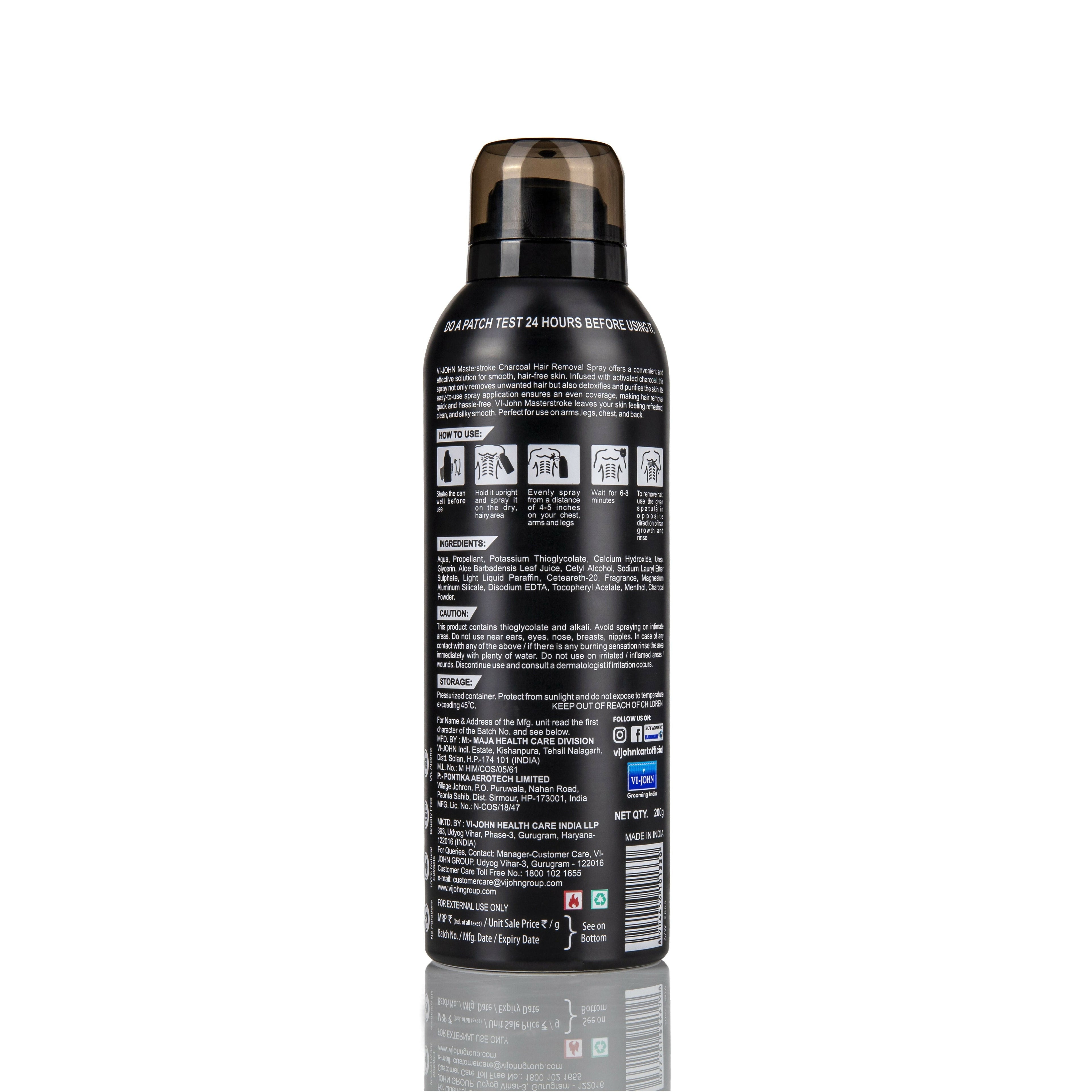 VI-JOHN Dermatologically Tested Master Stroke Charcoal & Aloevera Hair Removal Spray For Men