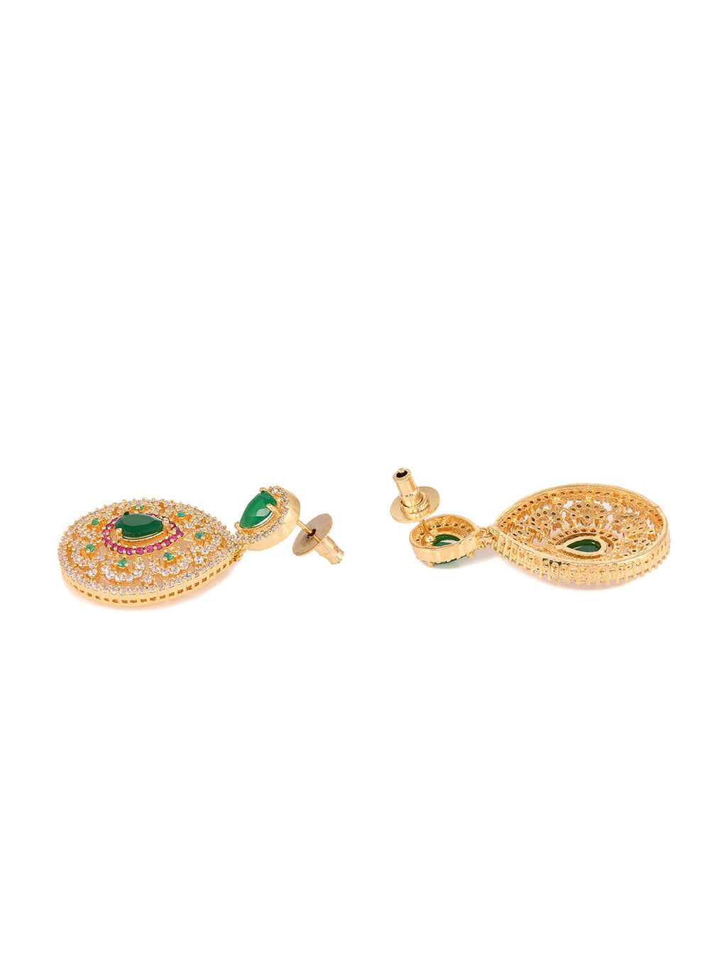 Saraf RS Jewellery Women Gold-Polished Multi Coloured AD Studded Pearl Mala & Earrings Set