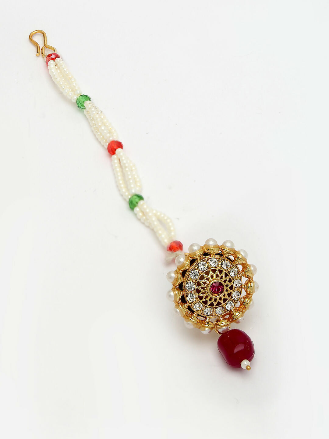NVR Women's Gold-Polished CZ Stone-Studded Borla Maang Tikka