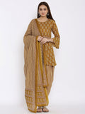 HERE&NOW Mustard Yellow Floral Printed A-Line Kurta with Dhoti Pants & With Dupatta