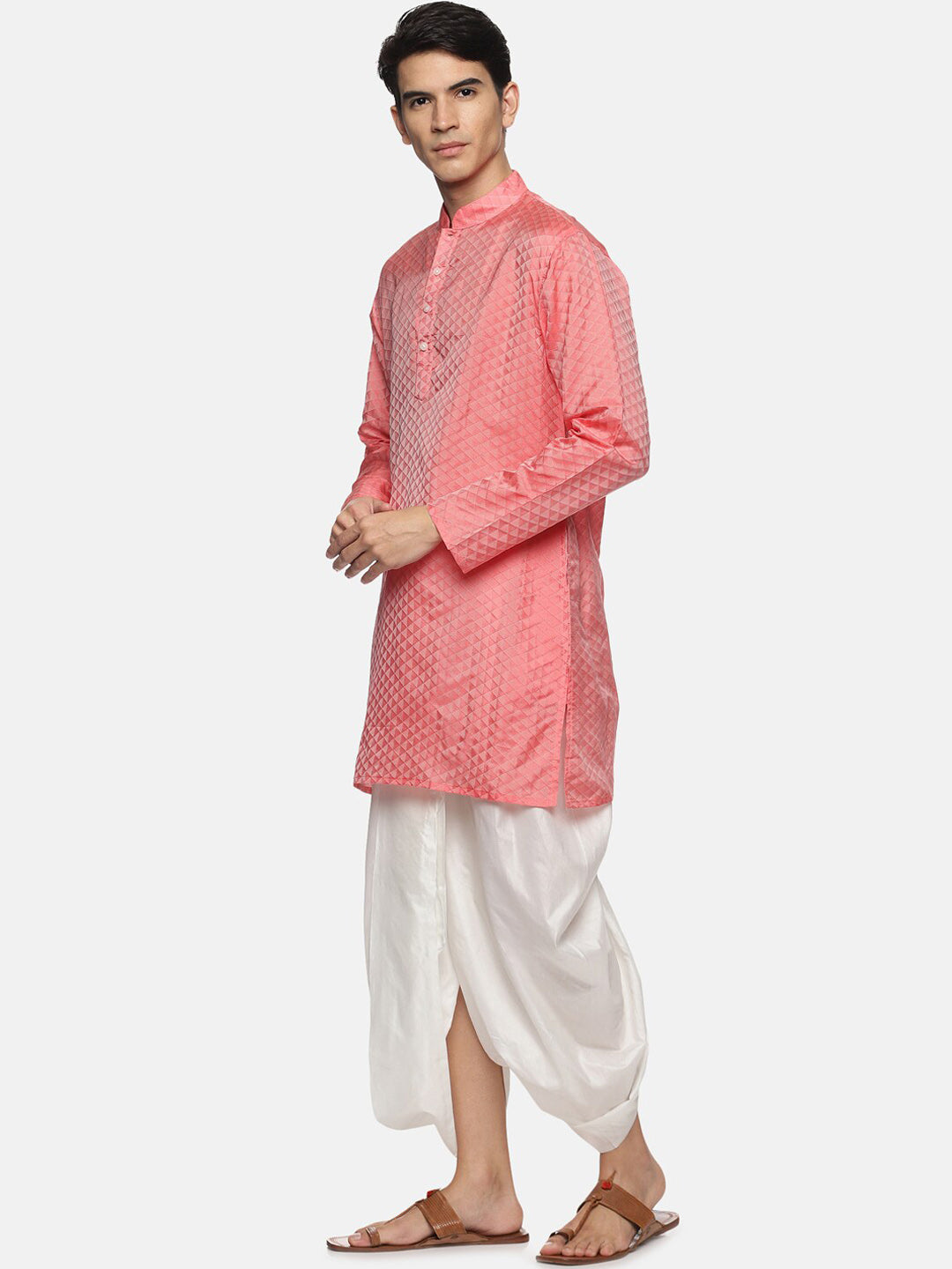Sethukrishna Mens Red Striped Kurta with Dhoti Pants