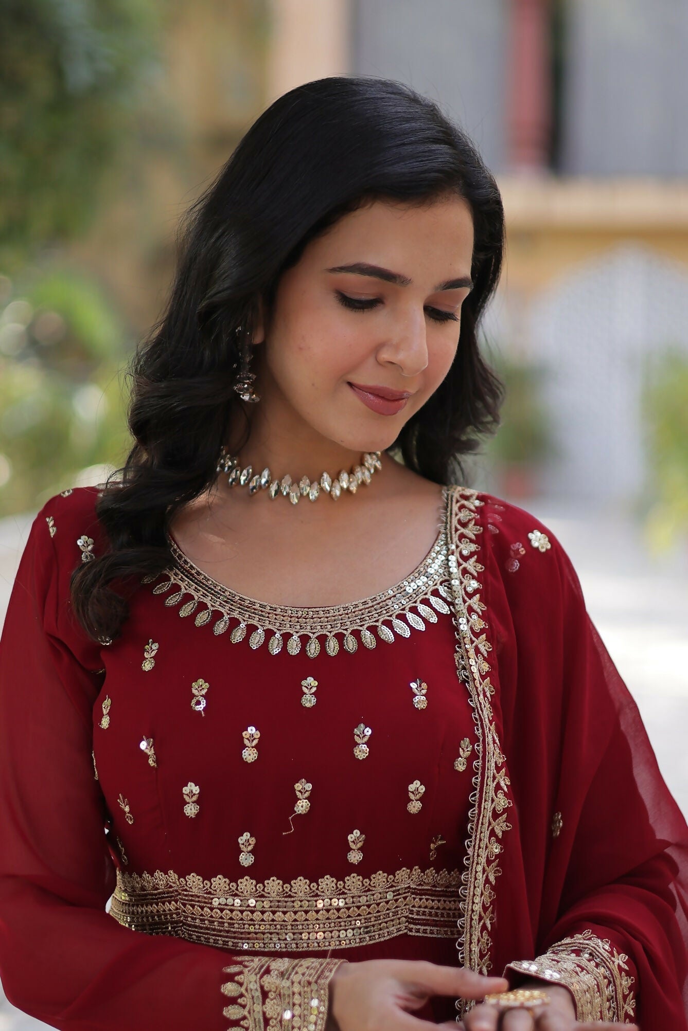 Joban Fashion Maroon Georgette Sequence Embroidery Work Kurta Set