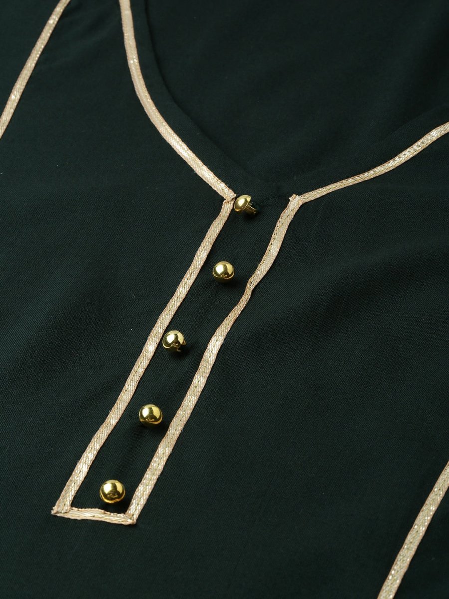 All About You Women Green & Gold-Toned Gotta Patti Kurta with Trousers & With Dupatta