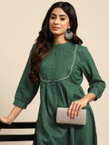 All About You Striped Pleated Sequinned Pure Cotton Kurta with Trousers