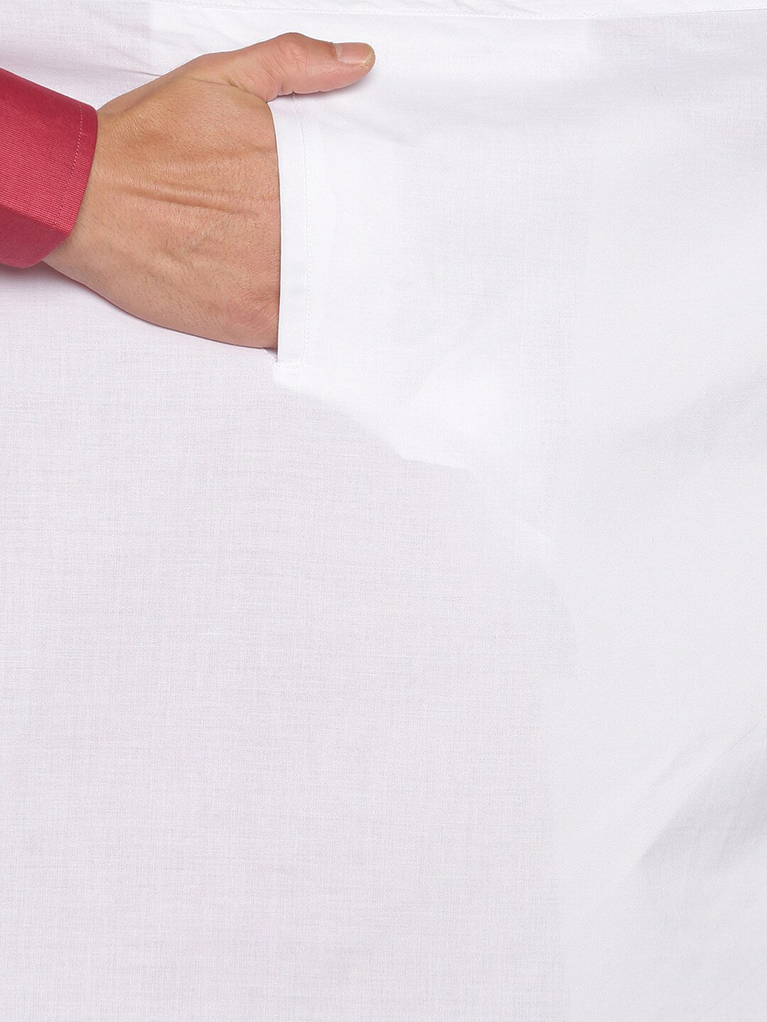 Sethukrishna White & Pink Solid Cotton Dhoti For Men