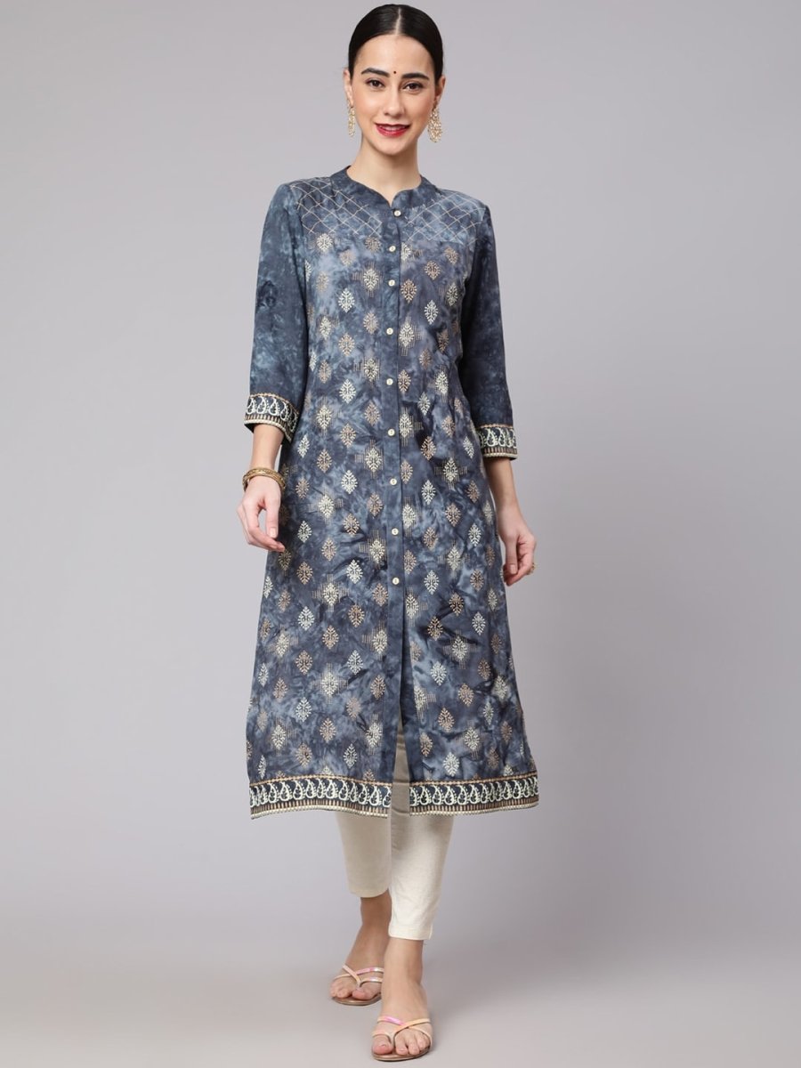 Aks Ethnic Motifs Printed Mandarin Collar Straight Kurta