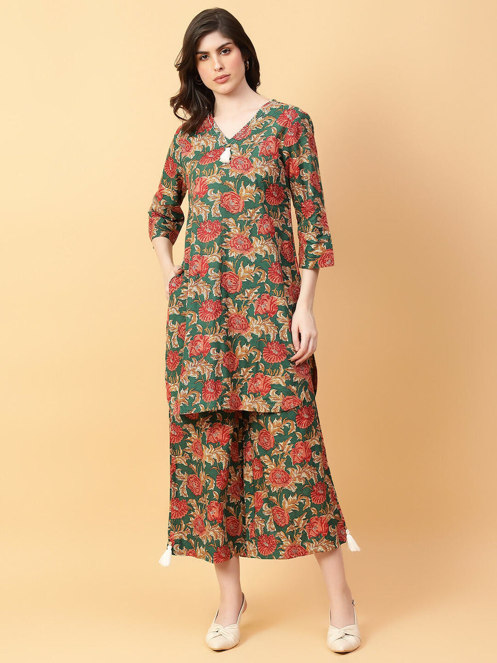 Joban Fashion Green Cotton Printed & Hand Work Co-ord Set