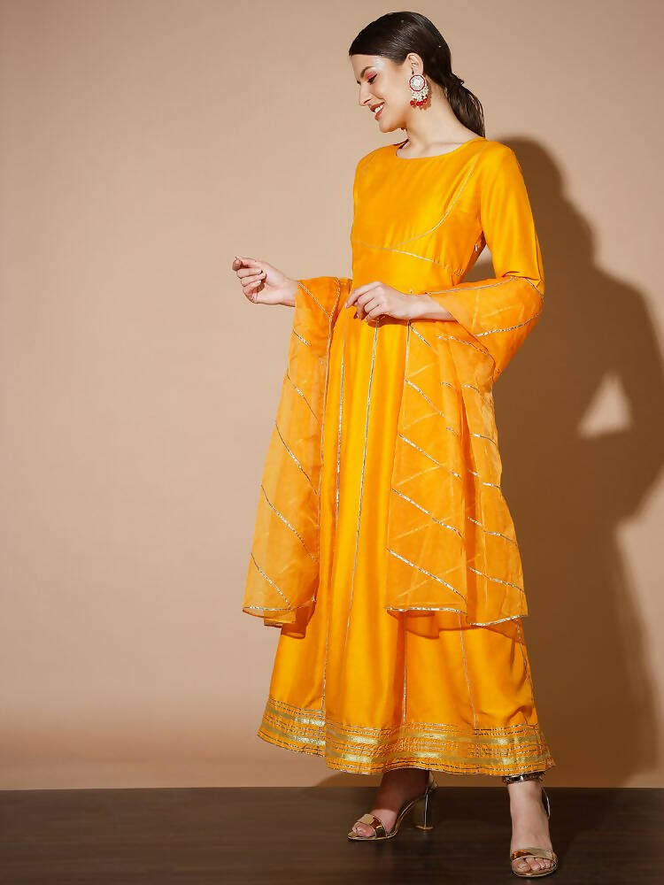Myshka Women Mustard Solid Kurta & With Dupatta