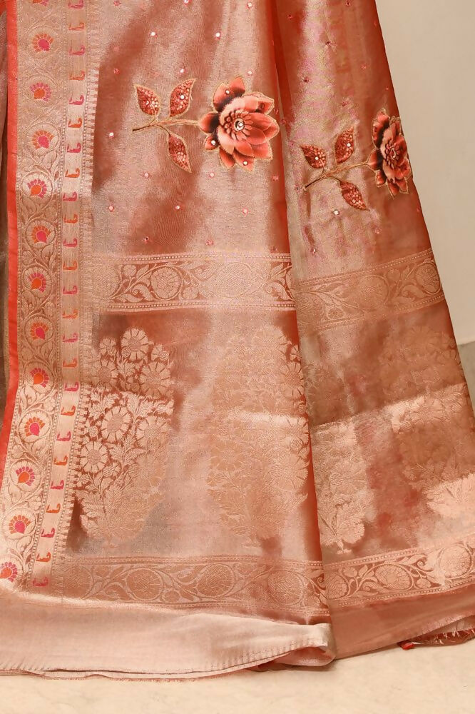Joban Fashion Blue & Orange Saree Kataan Ikkat