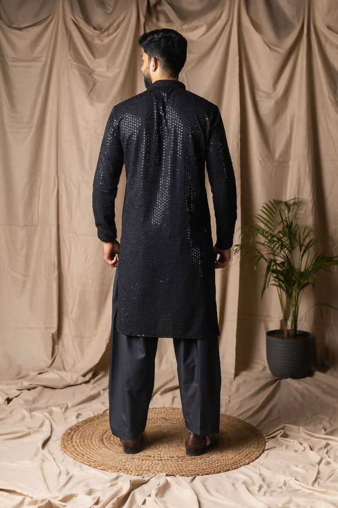 Black Rayon Thread Embroidery Work Kurta Set - Mahotsav