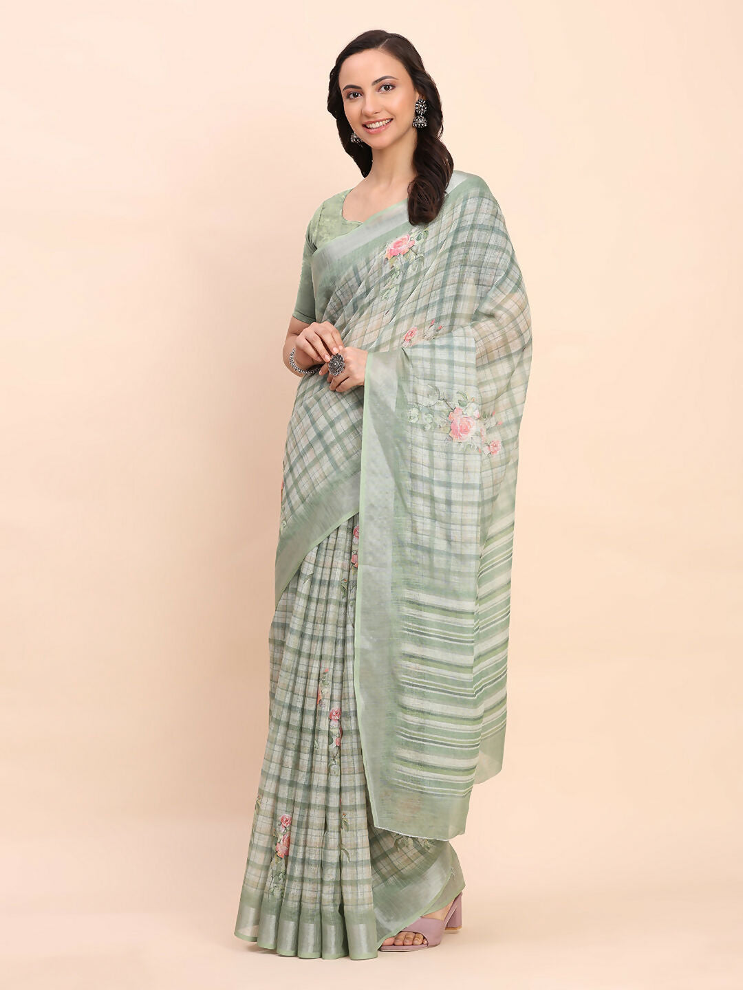 Shree Shyam Fashion Linen Cotton Light Green Saree