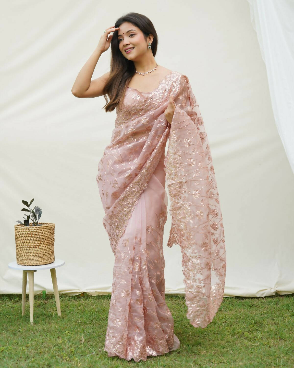 Vamsee Brown Organza Saree