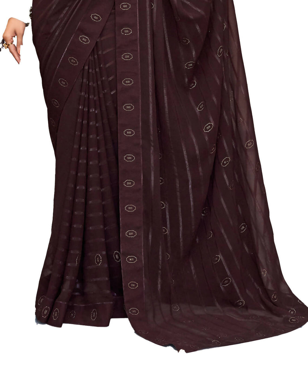 Brown Georgette Swaroski Work Saree With Unstitched Blouse Piece - Juhi