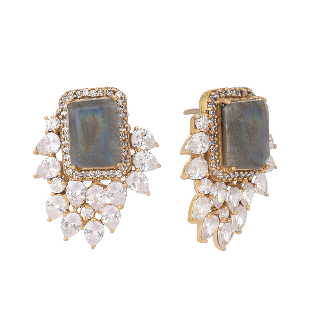 Nuyug 22K Gold Plated Labradorite Stone Contemporary Stud Earrings